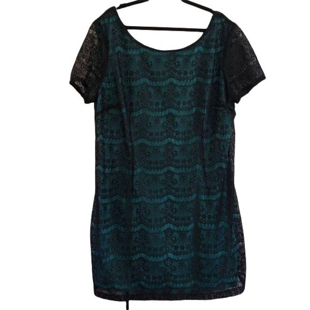 J.F.W Womens Black Lace Overlay Dress With Teal Lining Size 22